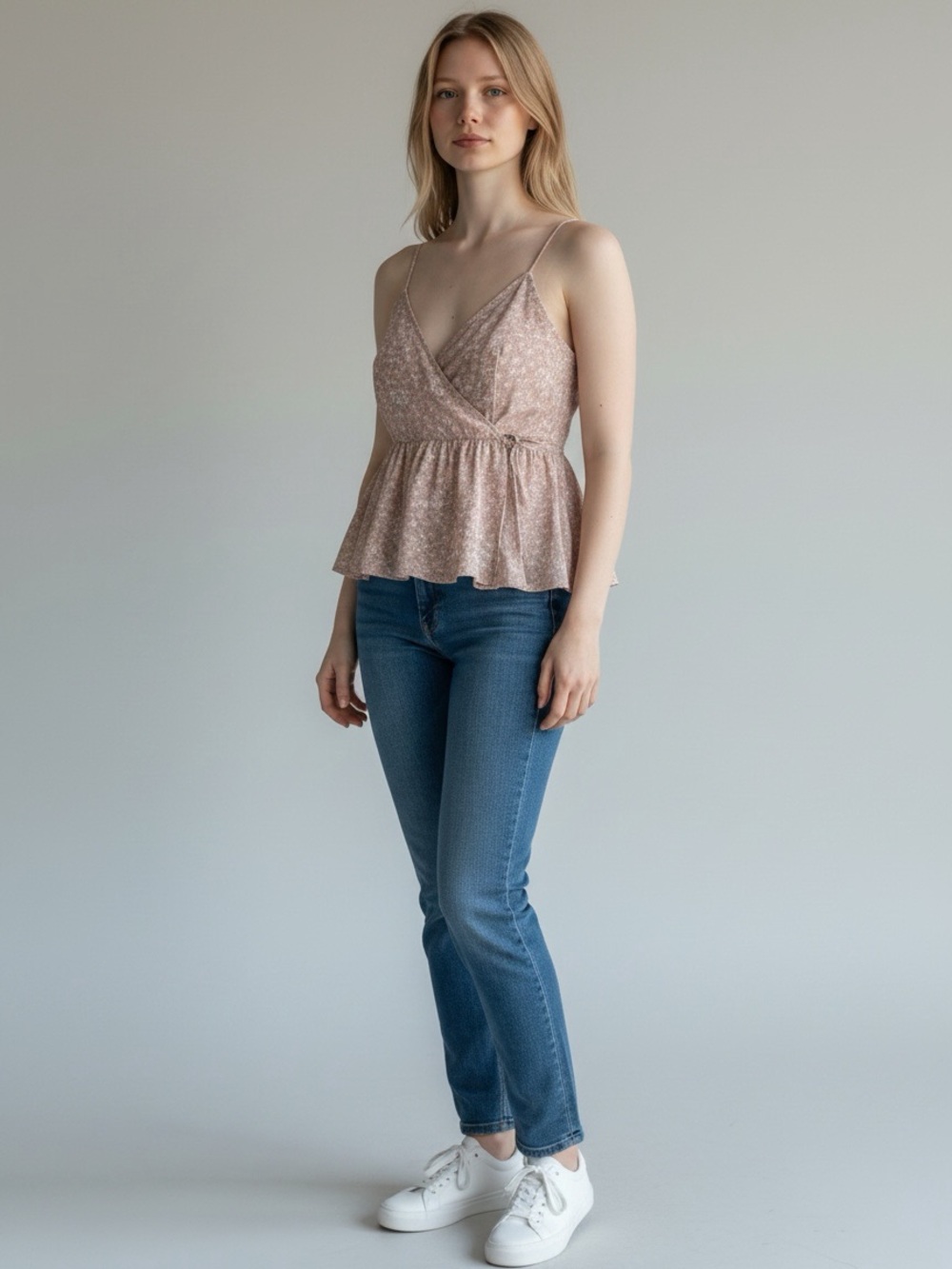 Floral Wrap Peplum Crop Top in Dusty Pink